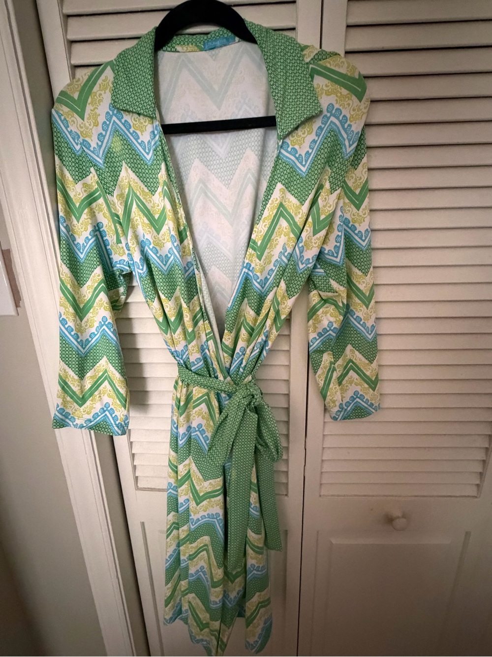 J. McLaughlin Green, Blue & White Long Sleeve Wrap Dress